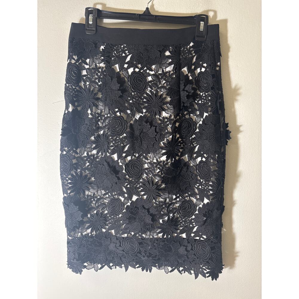 Milly Black On White Applique Pencil Skirt Sz 6 - Picture 4 of 4